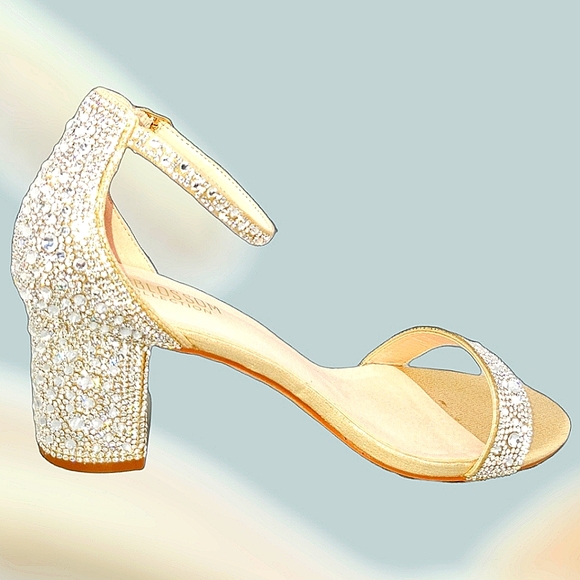 Rhinestone covered open toed heels. Great for any occasion. Worn once. - Picture 2 of 8